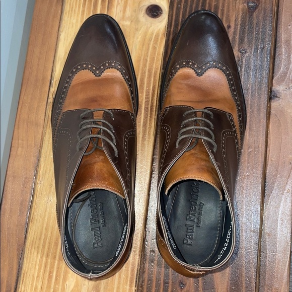 Paul Fredrick Made In Italy Leather Men\'s Two-Tone Brown Wingtip Boots Size 10M main image 5